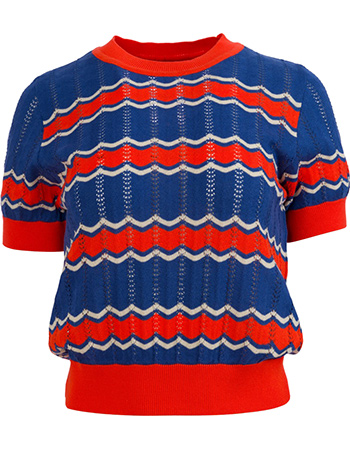 Top Knitted Waves Red Navy